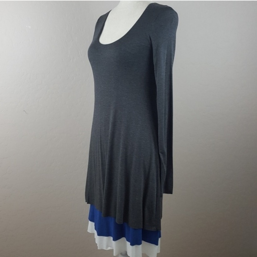 Bailey 44 Y2K Colorblock Layered Hem Fit Flare Long Sleeve Dress Grey Blue‎ S - Picture 4 of 6